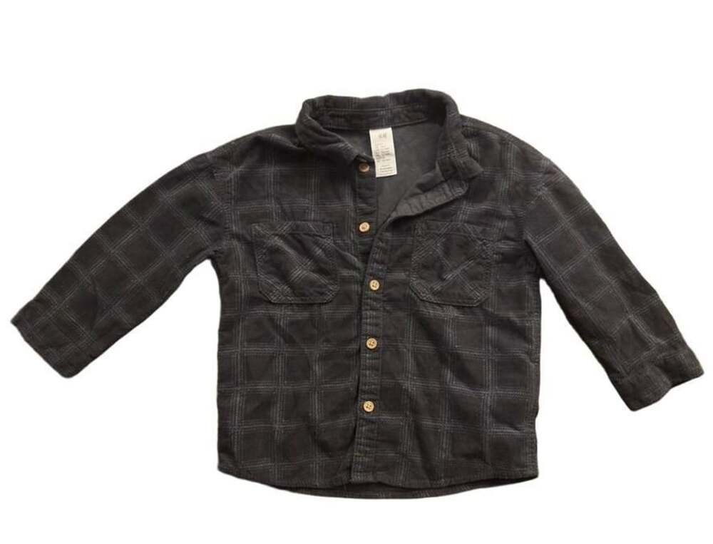 H&M Corduroy Plaid Button Down Shirt Size 18M Charcoal